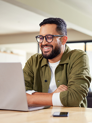 man looking at the computer